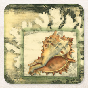 Silhouette Conch Shell Square Paper Coaster