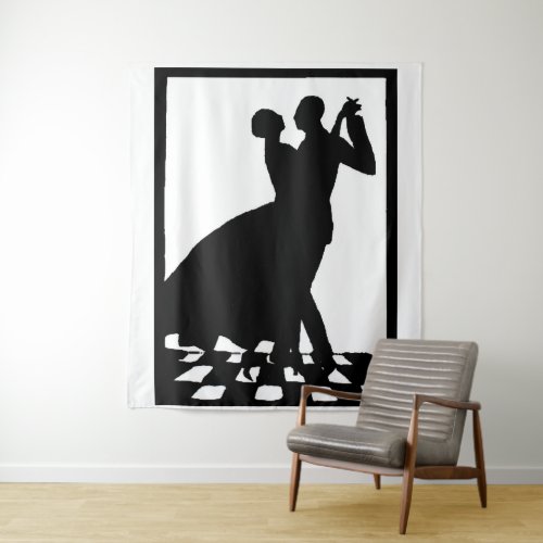 silhouette couple dancing in the dark print tapestry