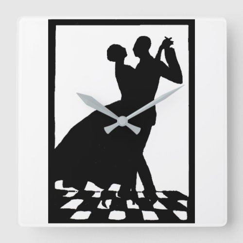 silhouette couple dancing in the dark square wall clock