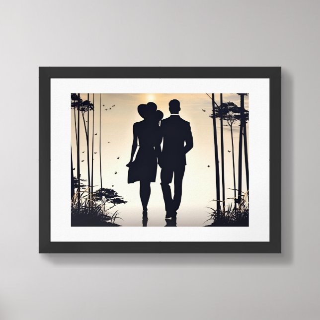 Silhouette Couple in Captivating Sunset Framed Art (Framed Front)
