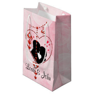 Silhouette Couple in Heart Red Heart Jewels Small Gift Bag