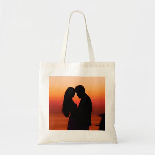 silhouette couple in love tote bag