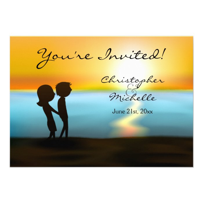 Silhouette Couple Sunset Beach Wedding Invitation