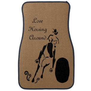 Silhouette Cowgirl Barrel Racing Car Floor Mat