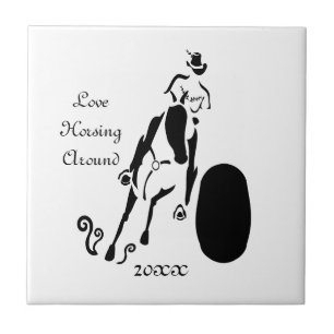 Silhouette Cowgirl Barrel Racing Ceramic Tile