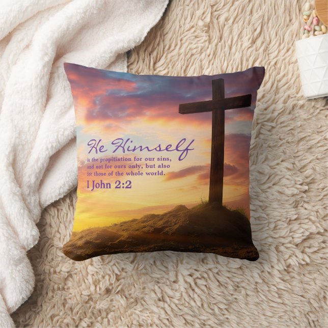 Silhouette Cross Bible Verse Double Sided Throw Pillow (Blanket)