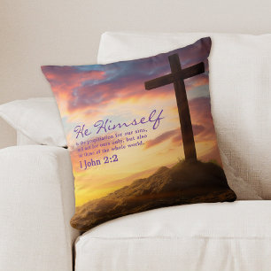 Silhouette Cross Scripture Verse Throw Pillow