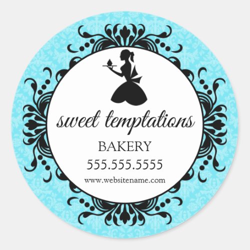 Silhouette Cupcake Lady Bakery Packaging Classic Round Sticker