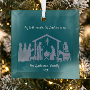 Silhouette Custom Nativity Glass Ornament