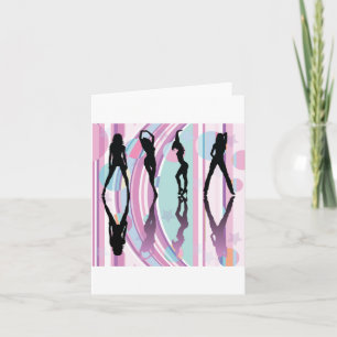 Silhouette Dancing Girls Pink and Purple Pop Art Card