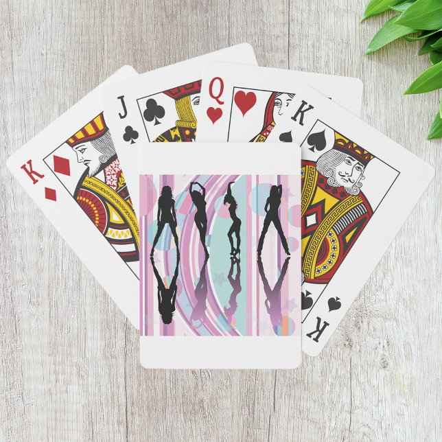 Silhouette Dancing Girls Pink and Purple Pop Art Poker Cards (Creator Uploaded)