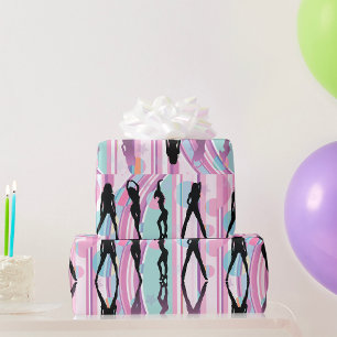 Silhouette Dancing Girls Pink and Purple Pop Art Wrapping Paper