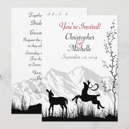 Silhouette Deer and Mountains Wedding Invitaiton Announcements