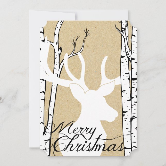 Silhouette Deer Birch Forest Holiday Card (Front)