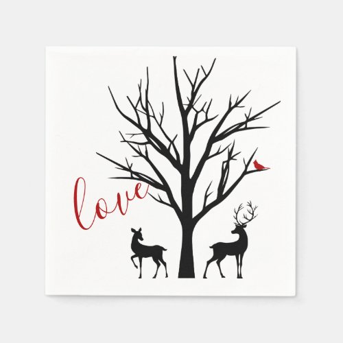 Silhouette Deer Couple in Love Winter Napkins