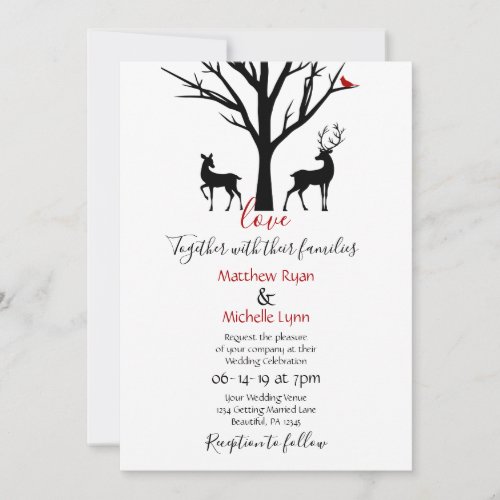 Silhouette Deer Couple in Love Winter Wedding Invitation