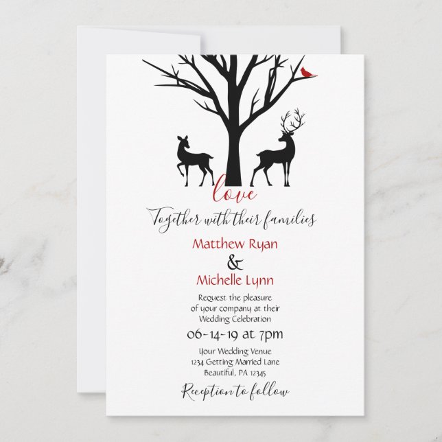 Silhouette Deer Couple in Love Winter Wedding Invitation (Front)