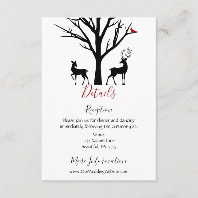 Silhouette Deer Couple Winter Love Wedding Details Enclosure Card (Front)