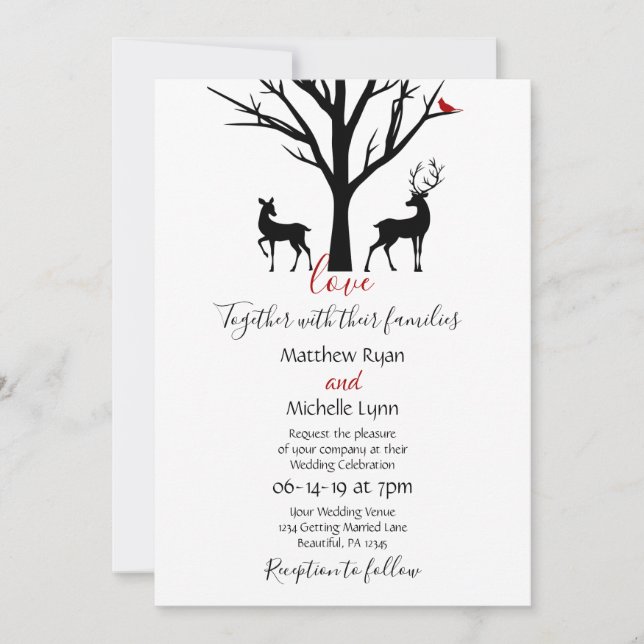 Silhouette Deer Couple Winter Love Wedding Invitation (Front)