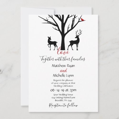 Silhouette Deer Couple Winter Love Wedding Invitation