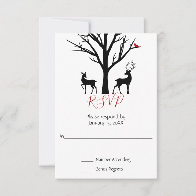 Silhouette Deer Couple Winter Love Wedding RSVP Card (Front)