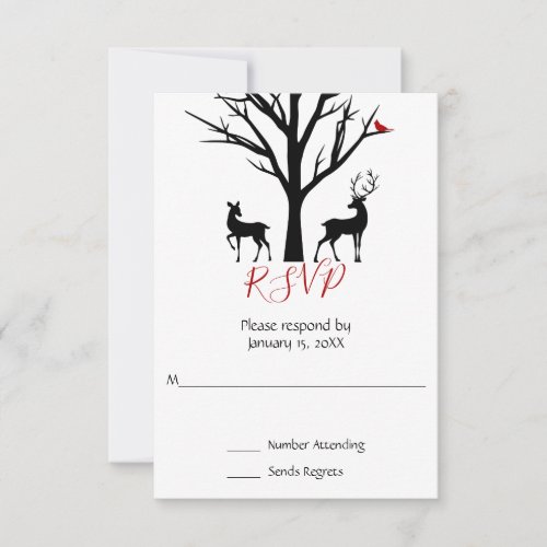 Silhouette Deer Couple Winter Love Wedding RSVP Card