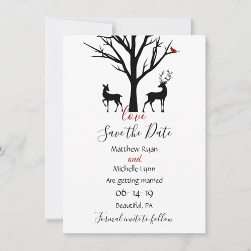 Silhouette Deer Couple Winter Love Wedding Save The Date