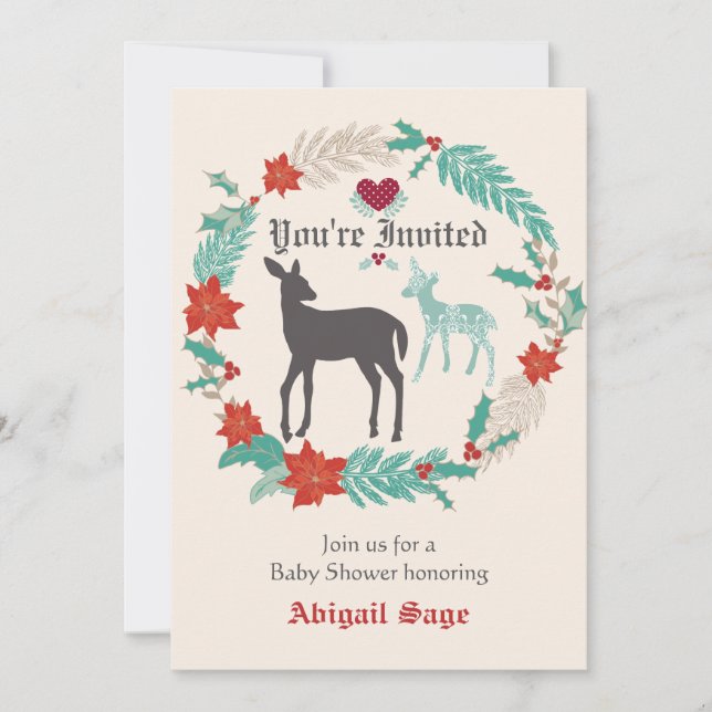 Silhouette Deer Folk Art Winter Baby Shower Invitation (Front)
