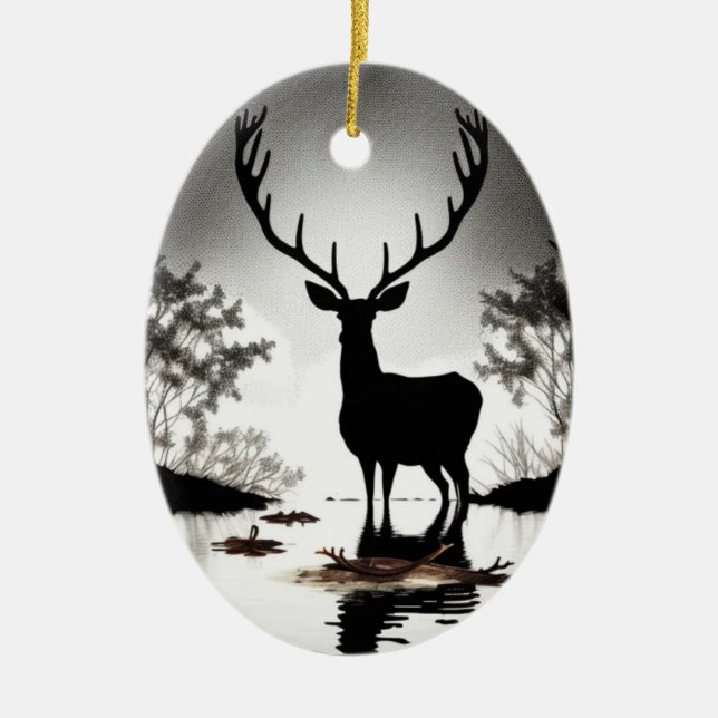 Silhouette, deer, oval hanging ornament (Front)