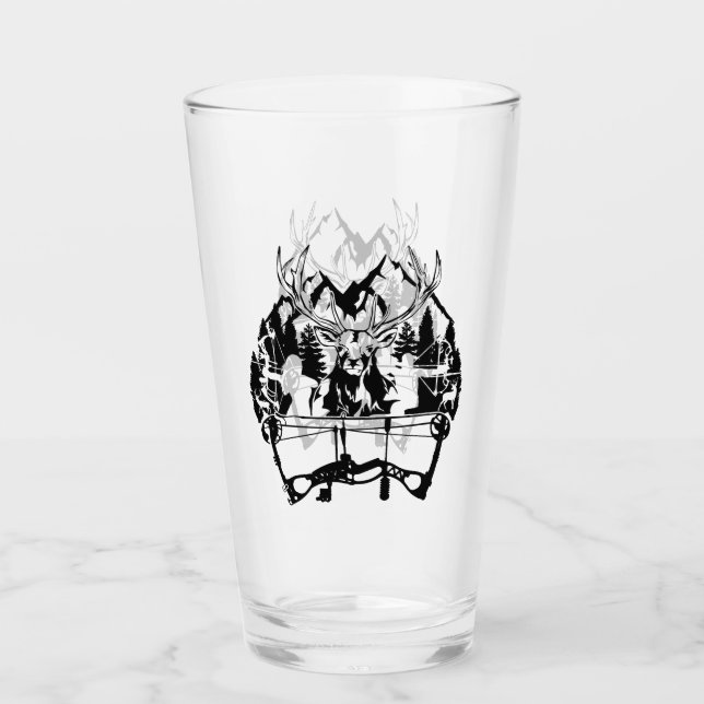 Silhouette Design of Archers Hunting Deer Glass (Front)