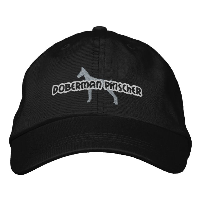 Silhouette Doberman Pinscher Embroidered Baseball Cap (Front)