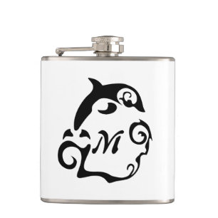 Silhouette Dolphin in a Black Sea Wave Flask