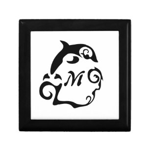 Silhouette Dolphin in a Black Sea Wave Monogram Gift Box