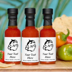 Silhouette Dolphin in a Black Sea Wave Monogram Hot Sauces