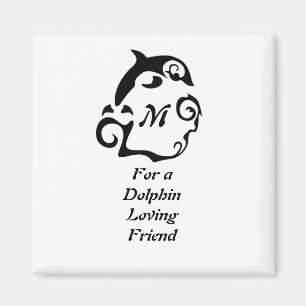 Silhouette Dolphin in a Black Sea Wave Monogram Magnet