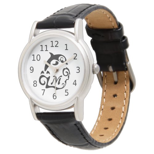 Silhouette Dolphin in a Black Sea Wave Monogram Watch
