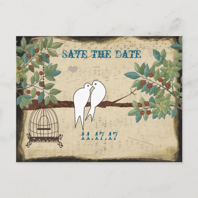 Silhouette Doves Bird Cage Save the Date Announcement Postcard (Front)
