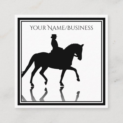 Silhouette Dressage Horse with Reflection Square Business Card