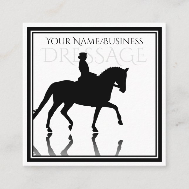 Silhouette Dressage Horse with Reflection Square Business Card (Front)