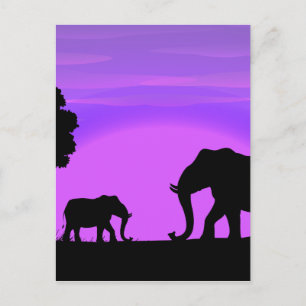 Silhouette Elephants Postcard