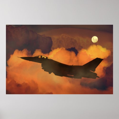 Silhouette F_16 Fighter Jet Poster