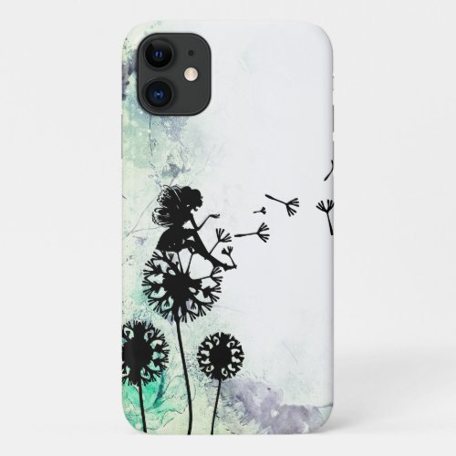 Silhouette Fairy and Dandelion Seeds Flower Garden iPhone 11 Case