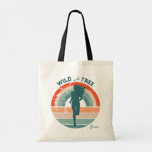 Silhouette Female Runner Retro Rainbow Tote Bag