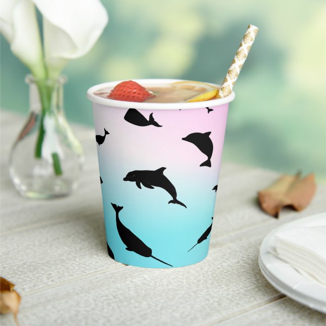 silhouette fish shark whale gradient galaxy space paper cups (Insitu)
