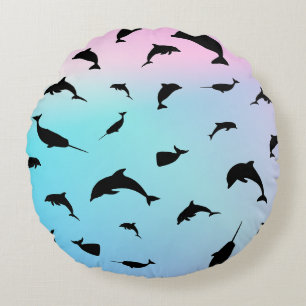 silhouette fish shark whale gradient galaxy space round pillow