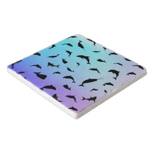 silhouette fish shark whale gradient galaxy space trivet