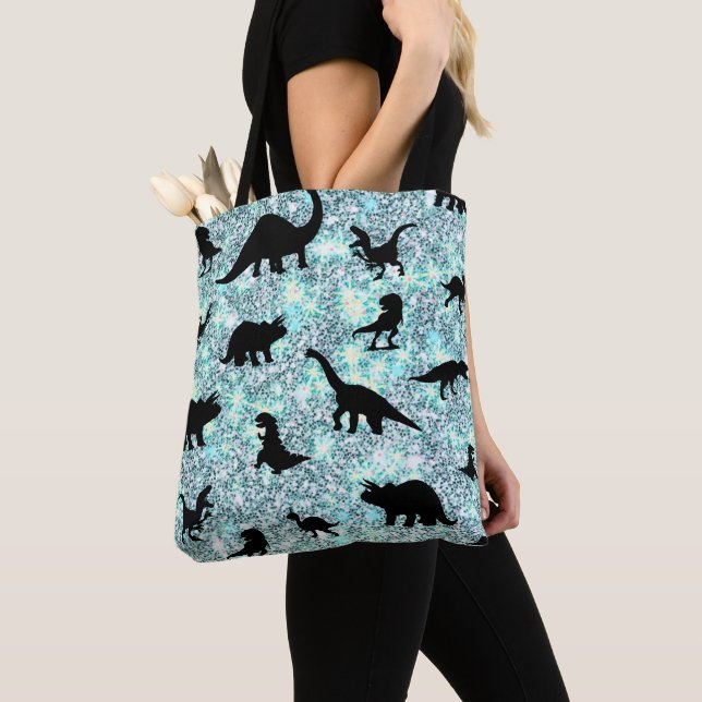 silhouette fish shark whale on gradient galaxy tote bag (Close Up)