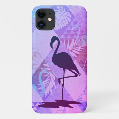 Silhouette Flamingo and Tropical Background iPhone 11 Case