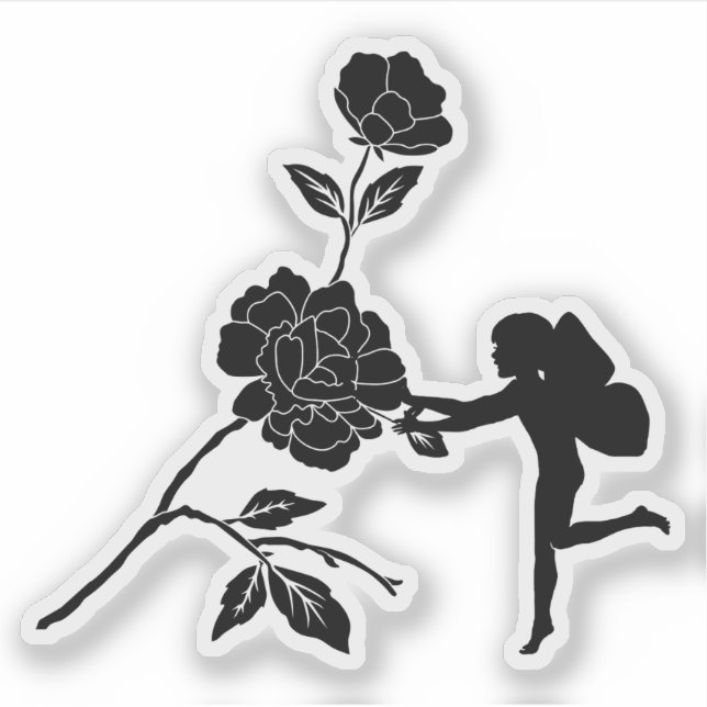 Silhouette Flowers Fairy Child Fantasy Fairytales Sticker (Front)