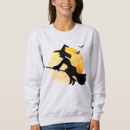 Silhouette Flying Wicked Witch Orange Moon   Sweatshirt